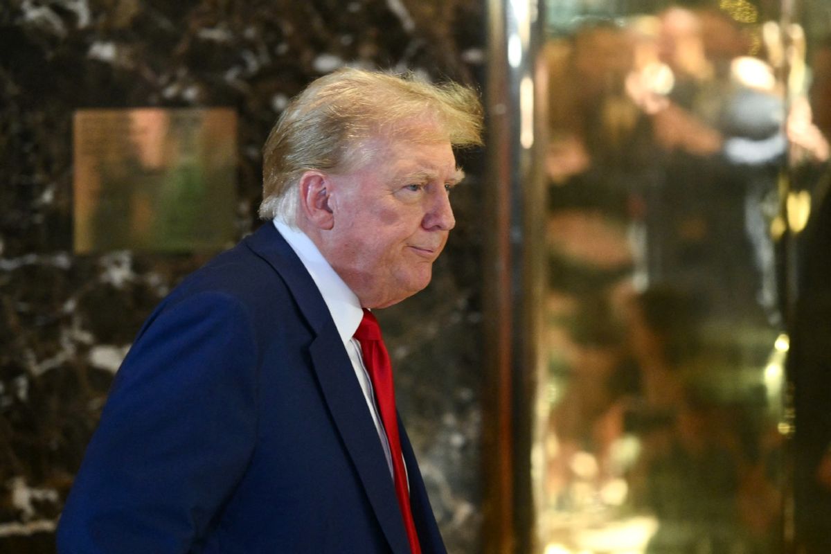 Former U.S. President and Republican presidential candidate Donald Trump departs after speaking during a press conference after being found guilty over hush-money charges at Trump Tower in New York City on May 31, 2024.  (ANGELA WEISS/AFP via Getty Images)