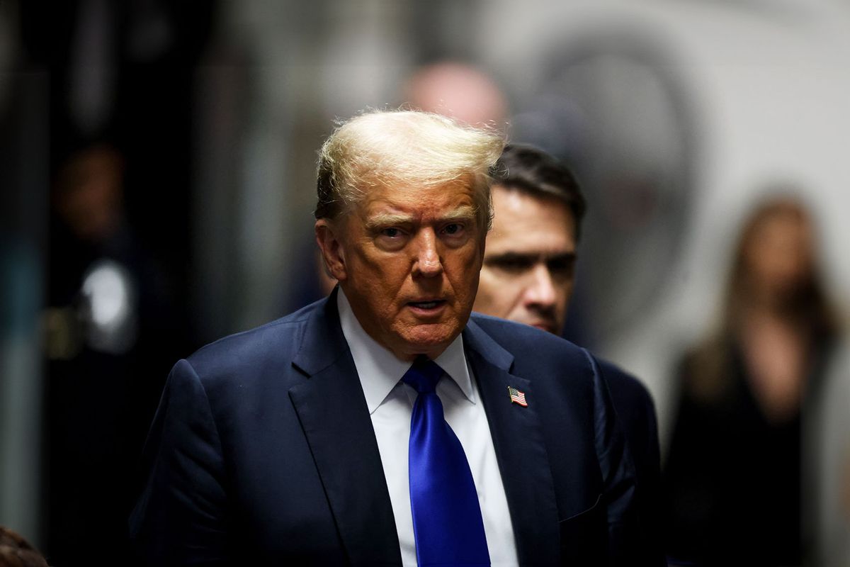 Former U.S. President Donald Trump speaks to the media as he arrives to court for his hush money trial at Manhattan Criminal Court on May 30, 2024 in New York City. (Justin Lane - Pool/Getty Images)