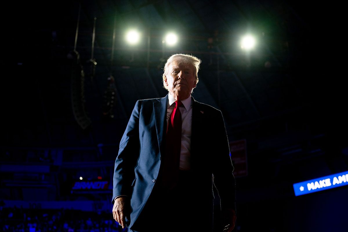 U.S. Republican Presidential nominee former President Donald Trump exits the stage after speaking at his campaign rally at the Bojangles Coliseum on July 24, 2024 in Charlotte, North Carolina. (Brandon Bell/Getty Images)