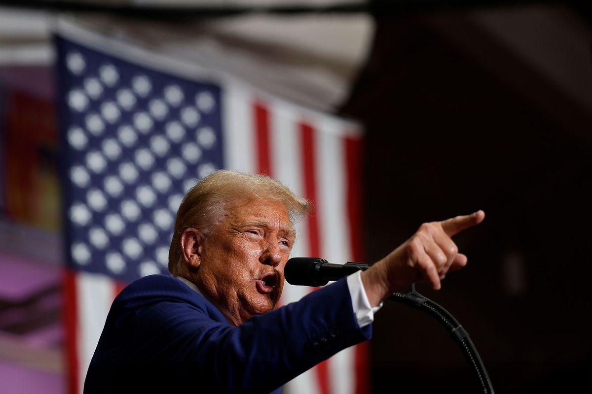 Republican presidential nominee, former U.S. President Donald Trump speaks during a campaign rally in the 1st Summit Arena at the Cambria County War Memorial on August 30, 2024 in Johnstown, Pennsylvania. (Chip Somodevilla/Getty Images)