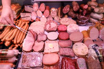 Meat counter in the supermarket