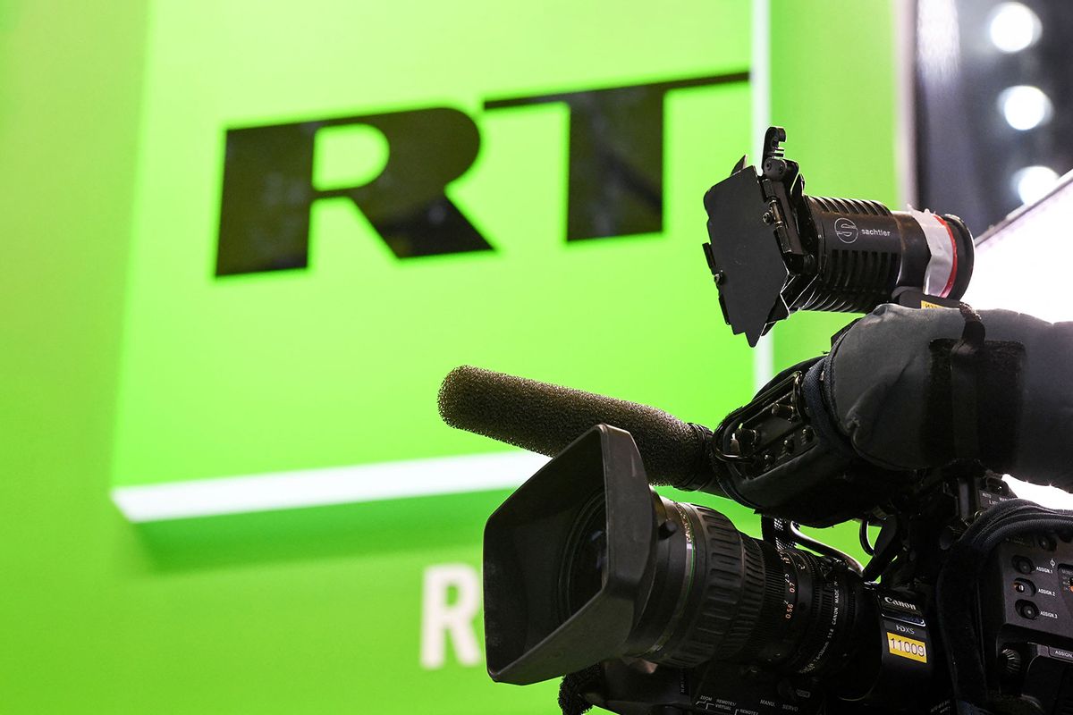 The stand of Russia's state-controlled RT broadcaster at the Saint Petersburg International Economic Forum on May 24, 2018 in Saint Petersburg. (KIRILL KUDRYAVTSEV/AFP via Getty Images)