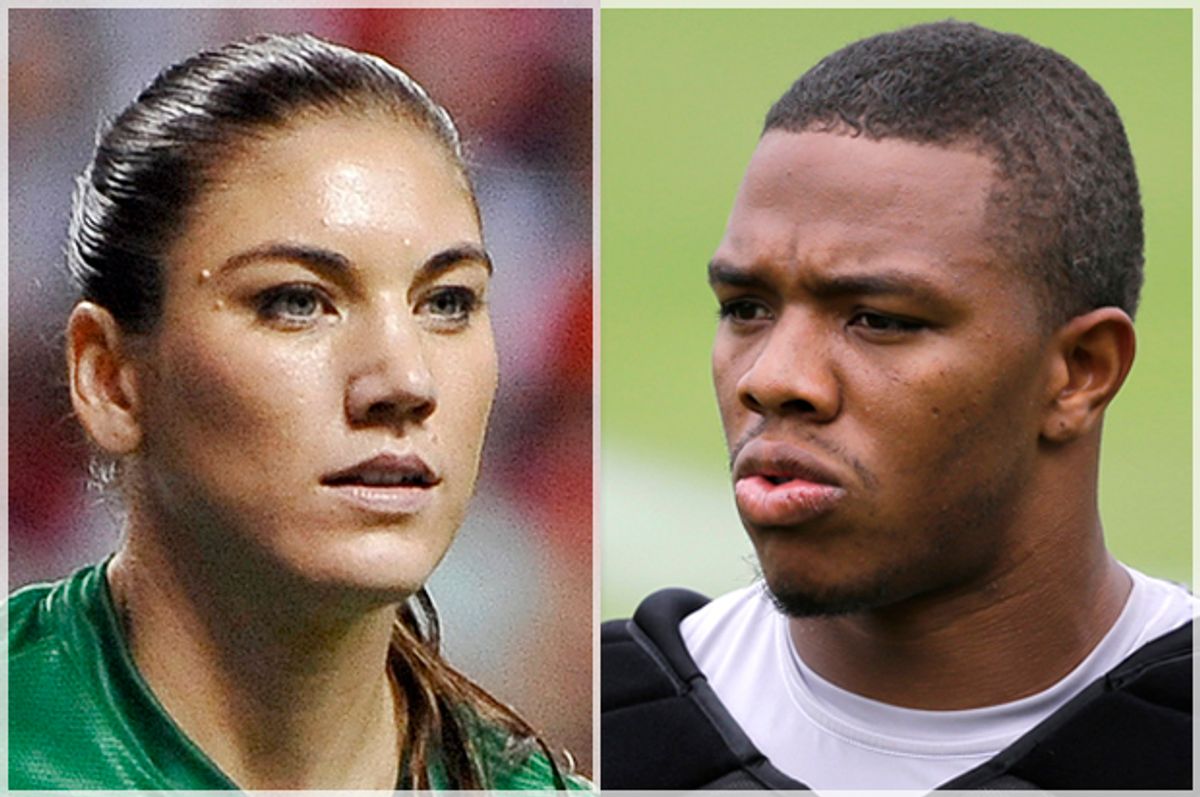 Hope Solo, Ray Rice    (AP/Darren Abate/Nick Wass)